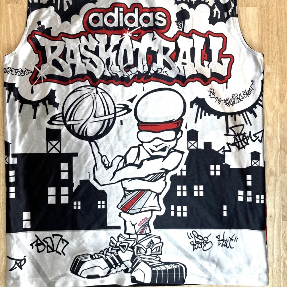 Vintage Adidas Graffiti Y2K Basketball Jersey Reversible All Over Print No. 3 - Picture 6 of 12